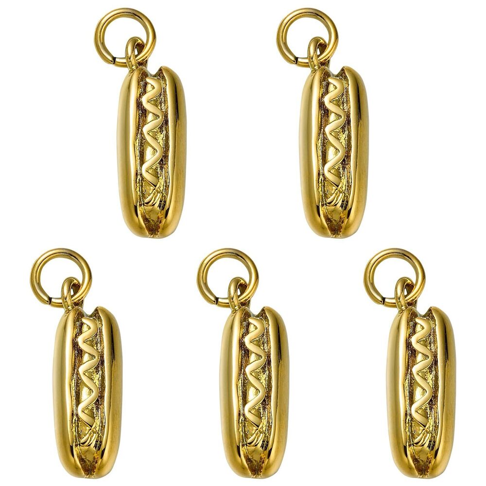 5663 5Pcs Gold Food Charms for Jewelry Making Cute Hot Dog Stainless Steel